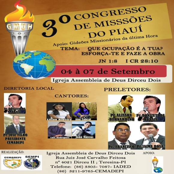 3º CONGRESSO DE MISSÕES DOS GIDEÕES MISSIONARIOS DA ULTIMA HORA - CAMBORIÚ-SC